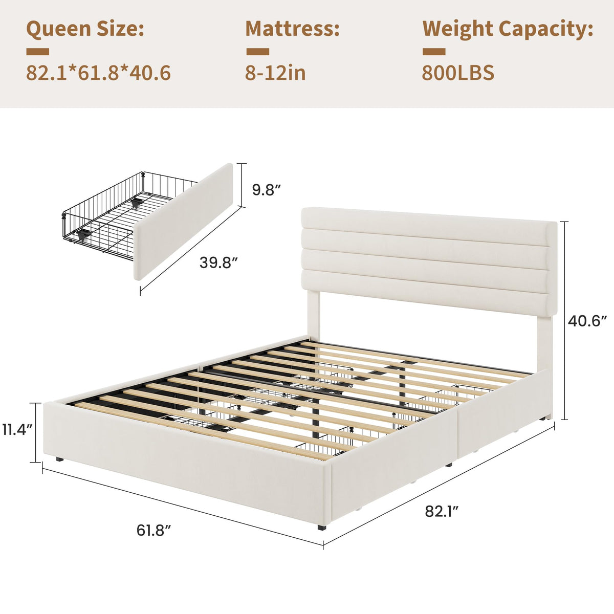 Queen Size Velvet Upholstered Storage Bed with 4 Drawers E4237