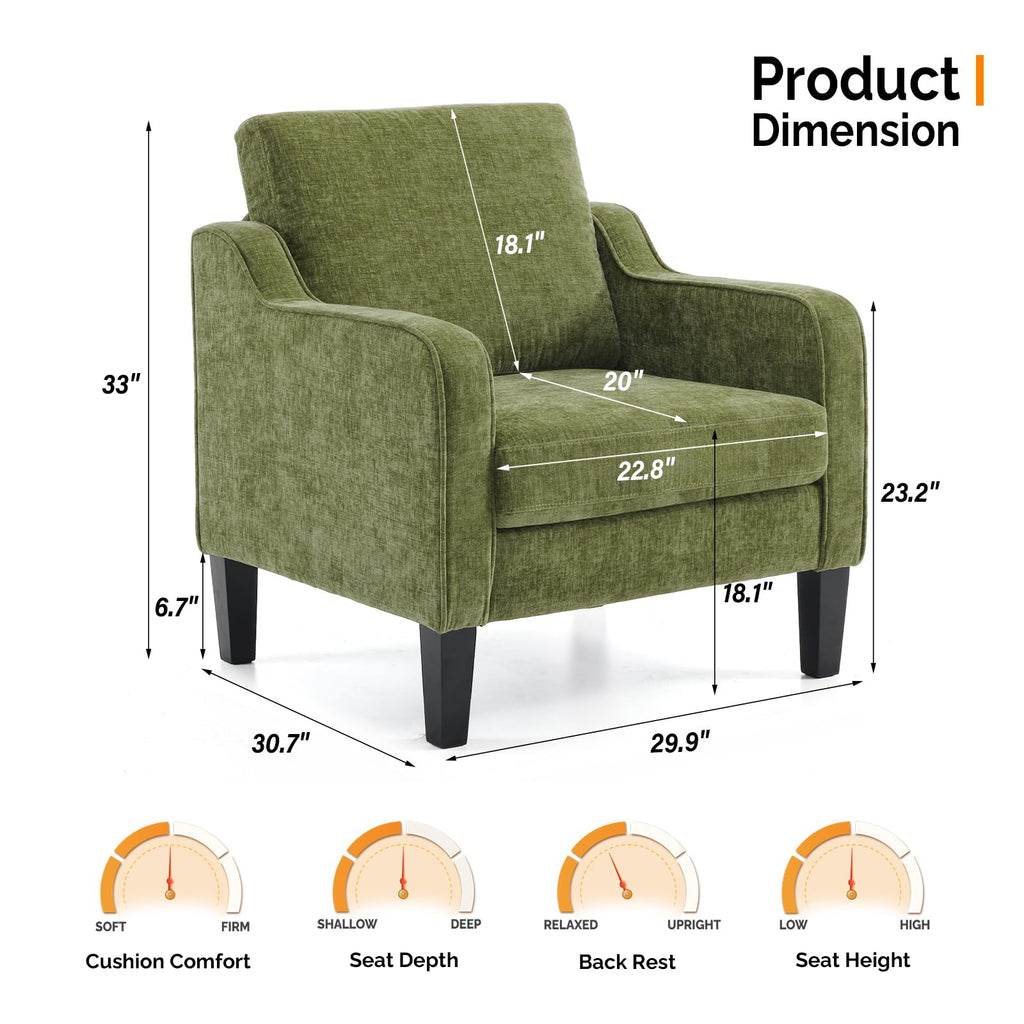 Olive Green Chenille Accent Chairs Set of 2 E985