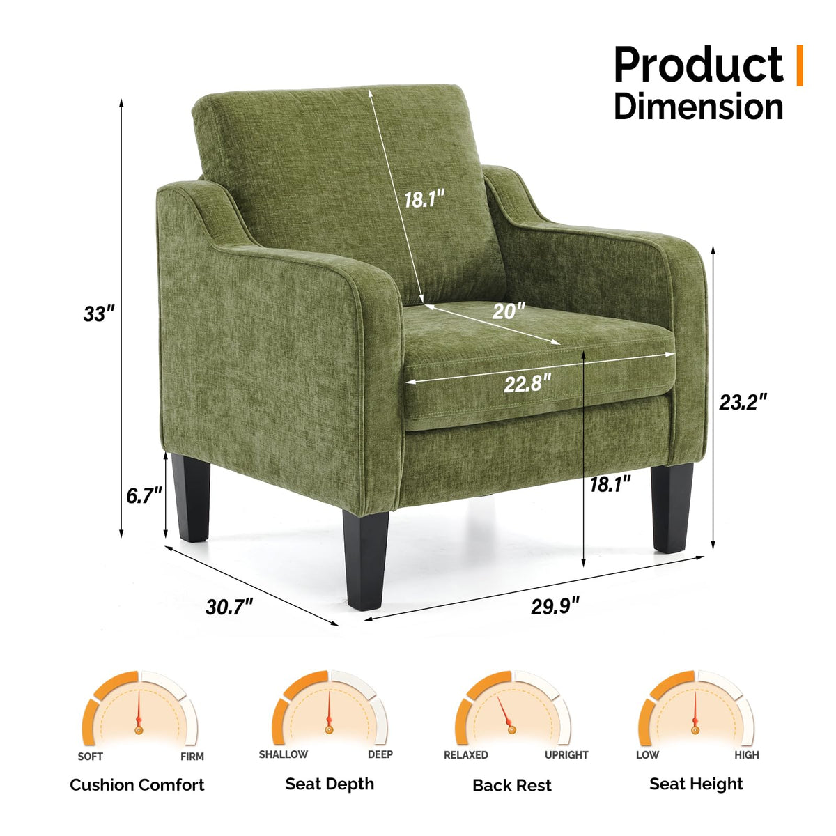 Olive Green Chenille Accent Chairs Set of 2 E985