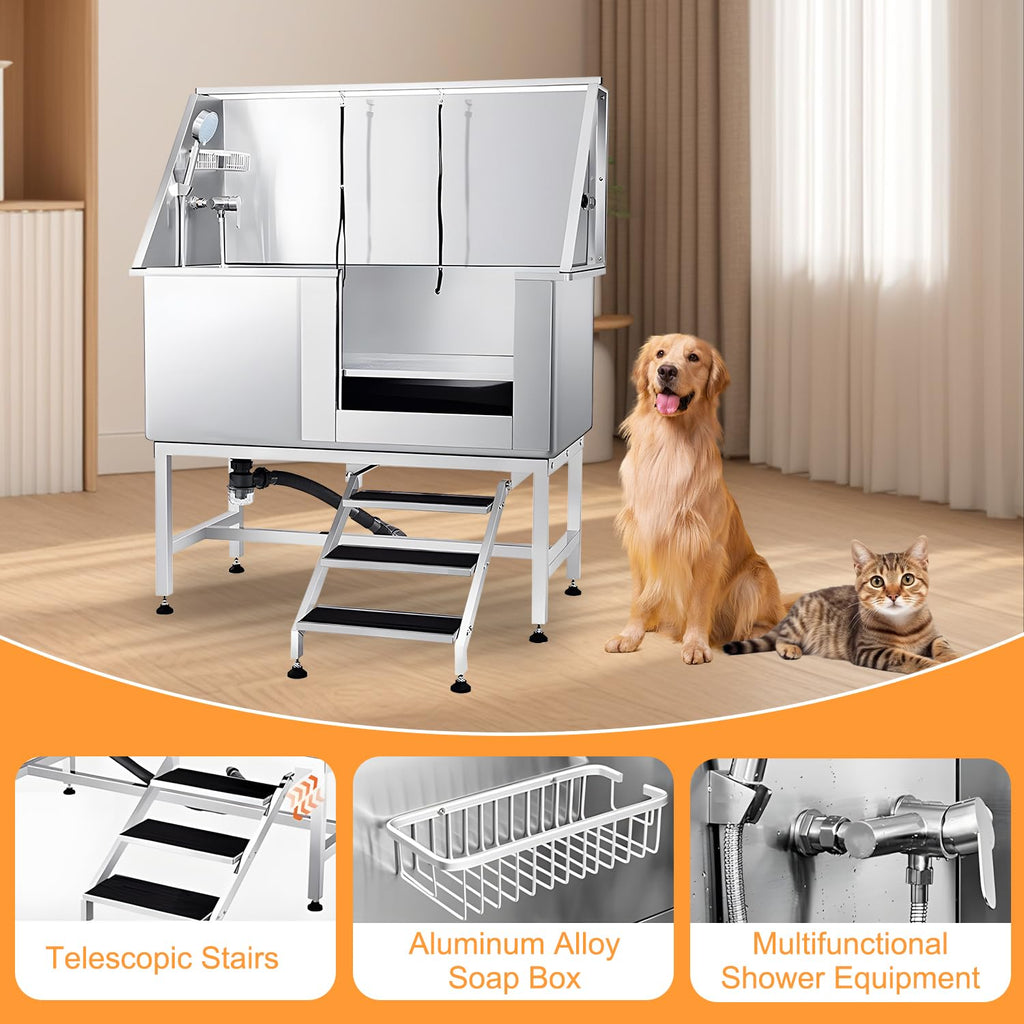 Stainless Steel 304 Dog Grooming Tub with Stairs and Faucet H13910