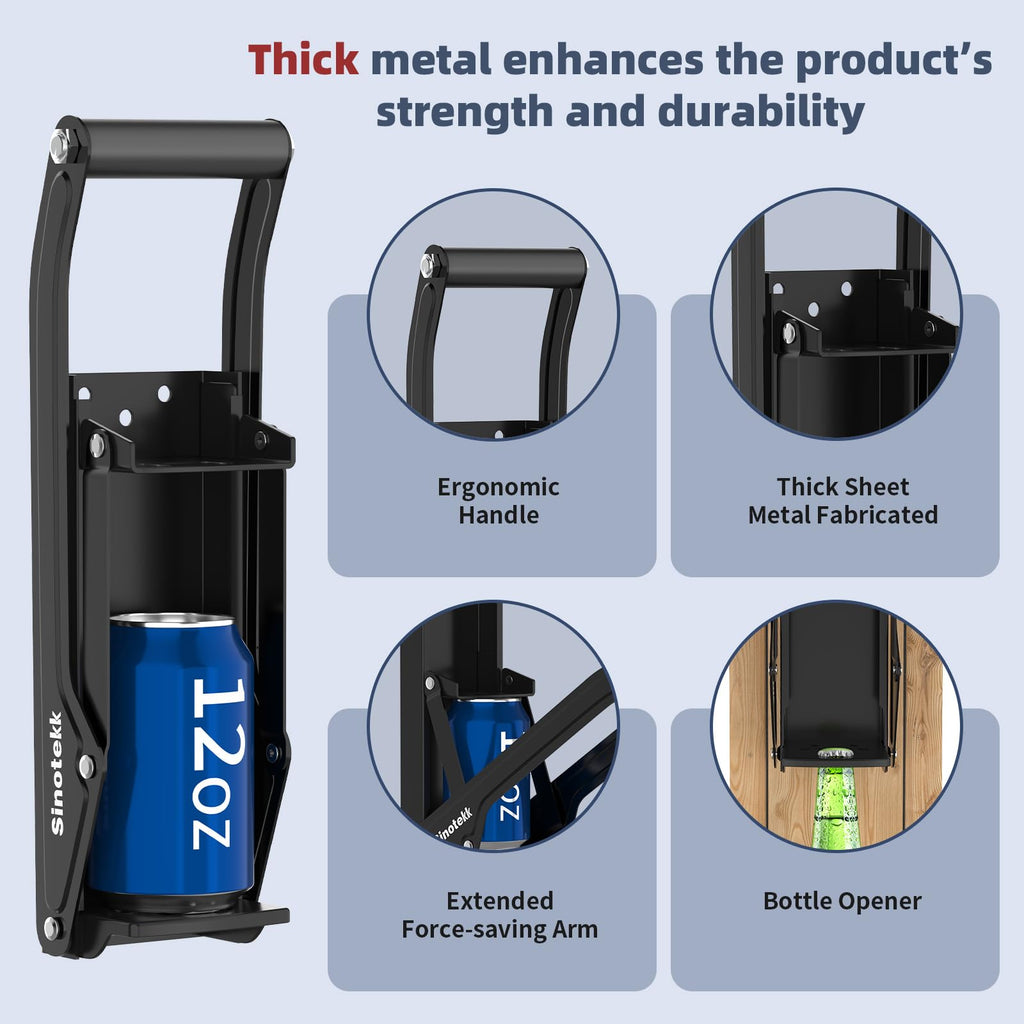 16 oz Wall Mounted Steel Can Crusher with Bottle Opener J14322