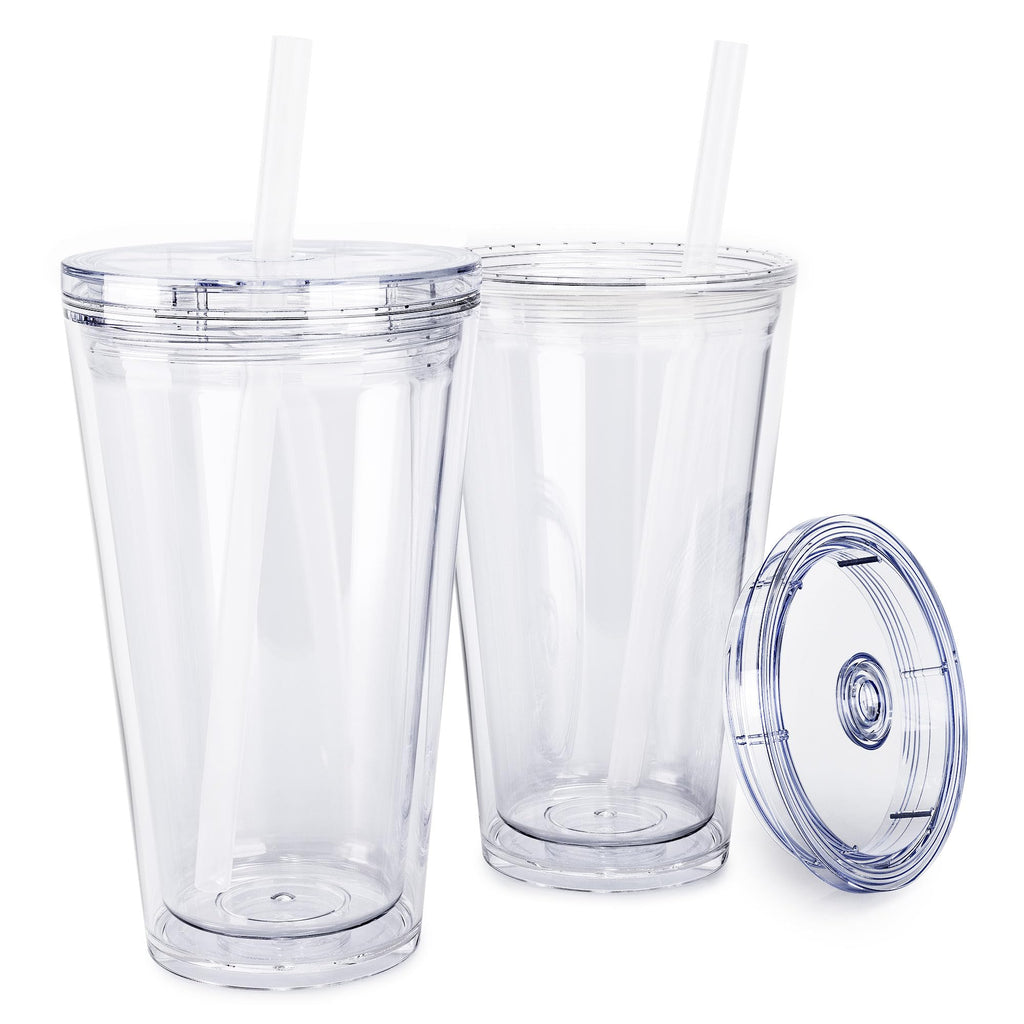 Clear 16oz Insulated Acrylic Tumbler with Lid and Straw, 2 Pack K303436