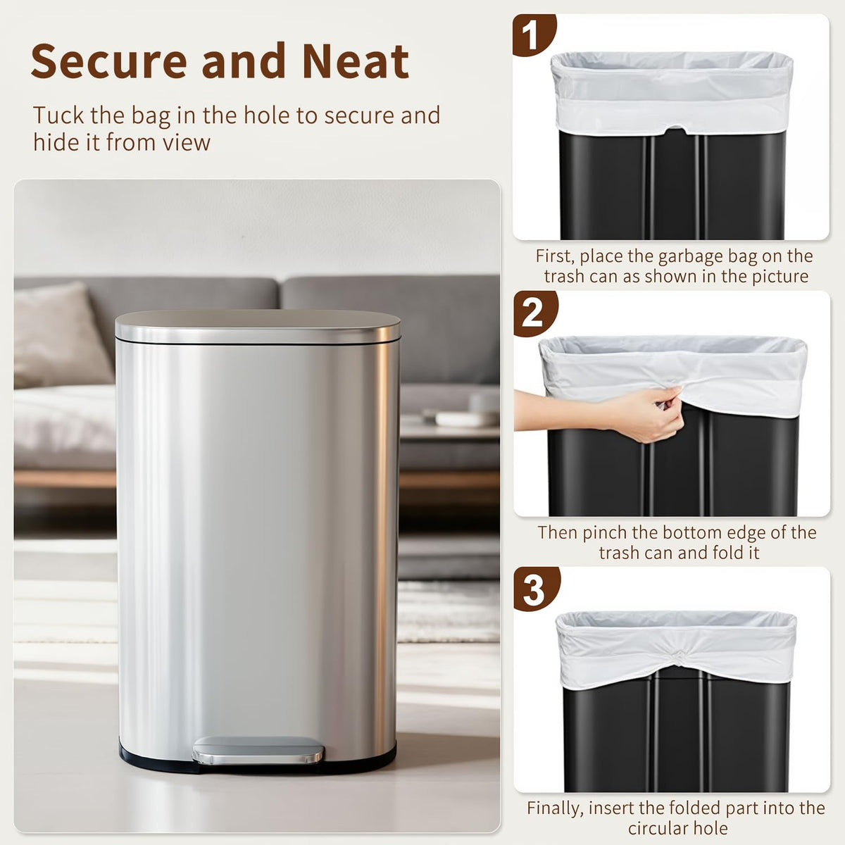 13G Steel Trash Can with Lid E866513