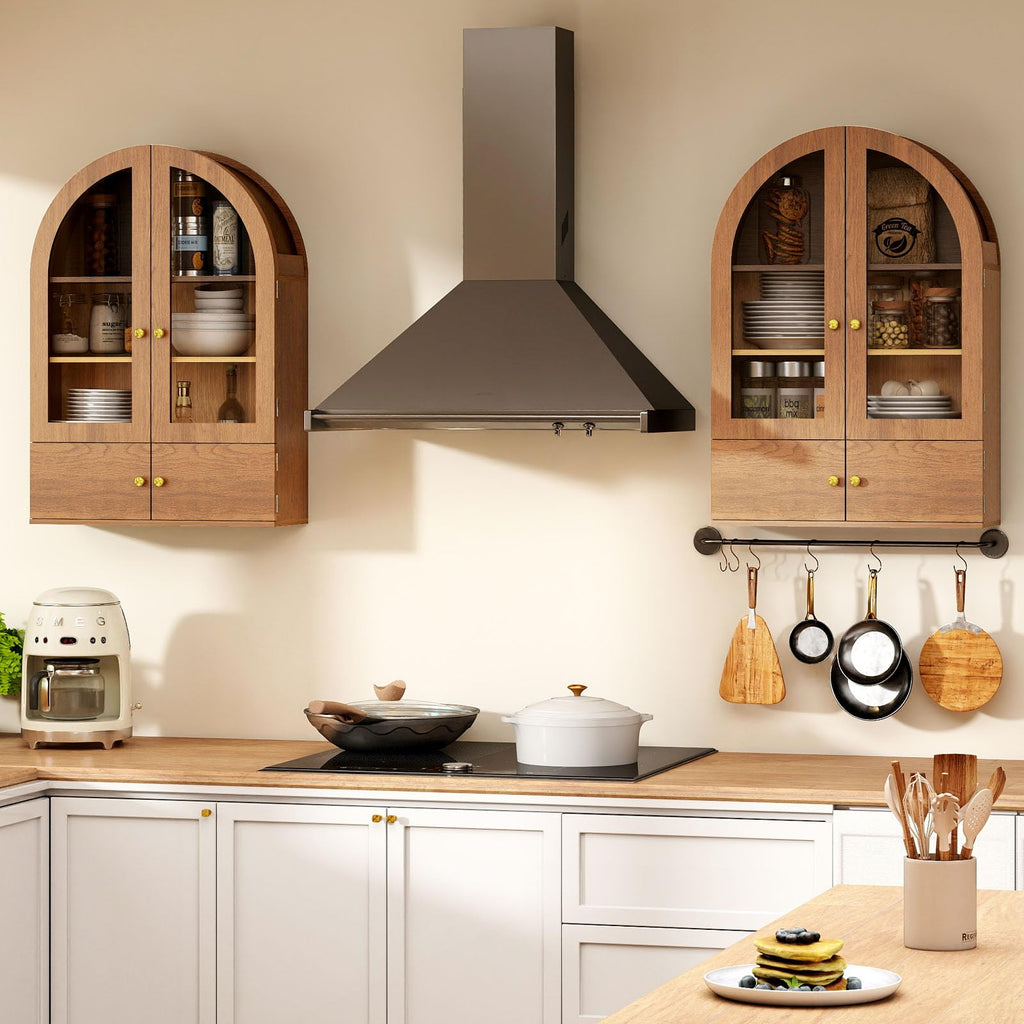 Arched Wall Cabinet with Glass Doors and Adjustable Shelves O7774