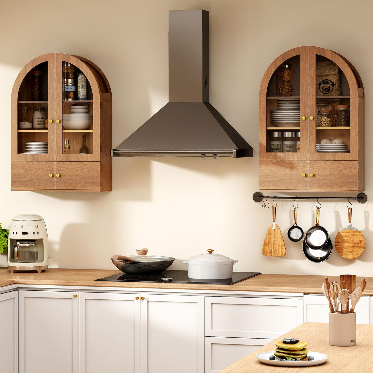 Arched Wall Cabinet with Glass Doors and Adjustable Shelves O7774