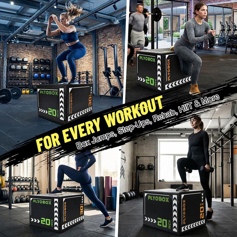 3-in-1 Foam Plyometric Jump Box, 20/24/30 Inch Plyo Box with Non-Slip PVC Cover O718876