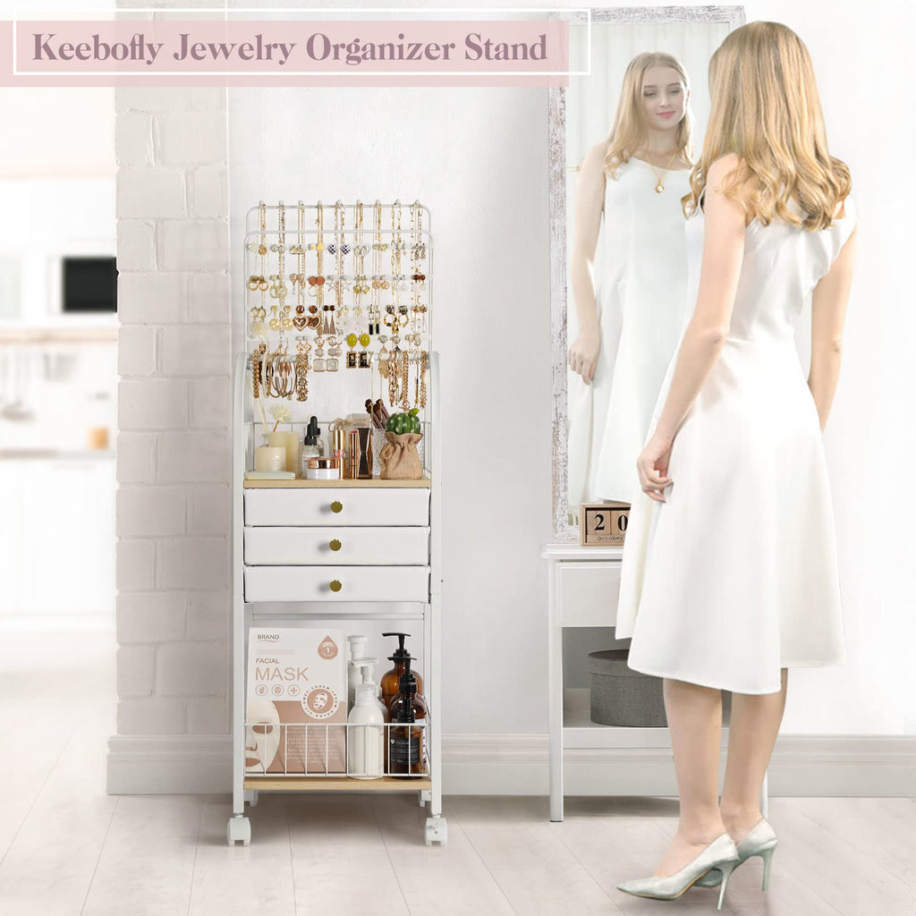 Large White 3 Drawer Floor Jewelry Organizer Stand Z4530