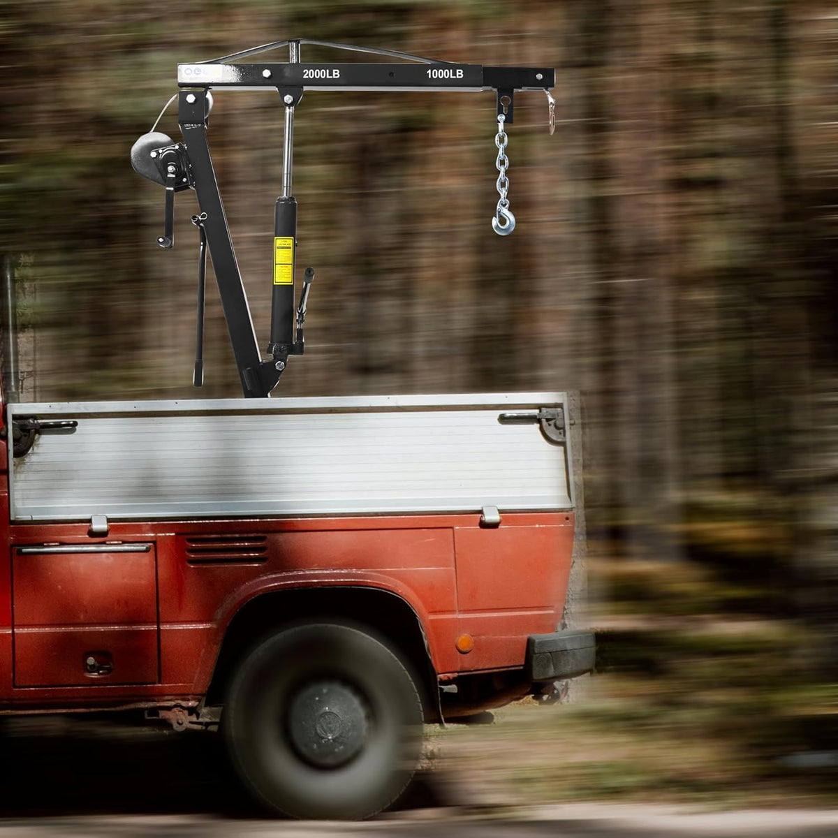 Hydraulic Pickup Truck Crane with Hand Winch, 2000 lb Capacity, 360° Rotation, Black N652