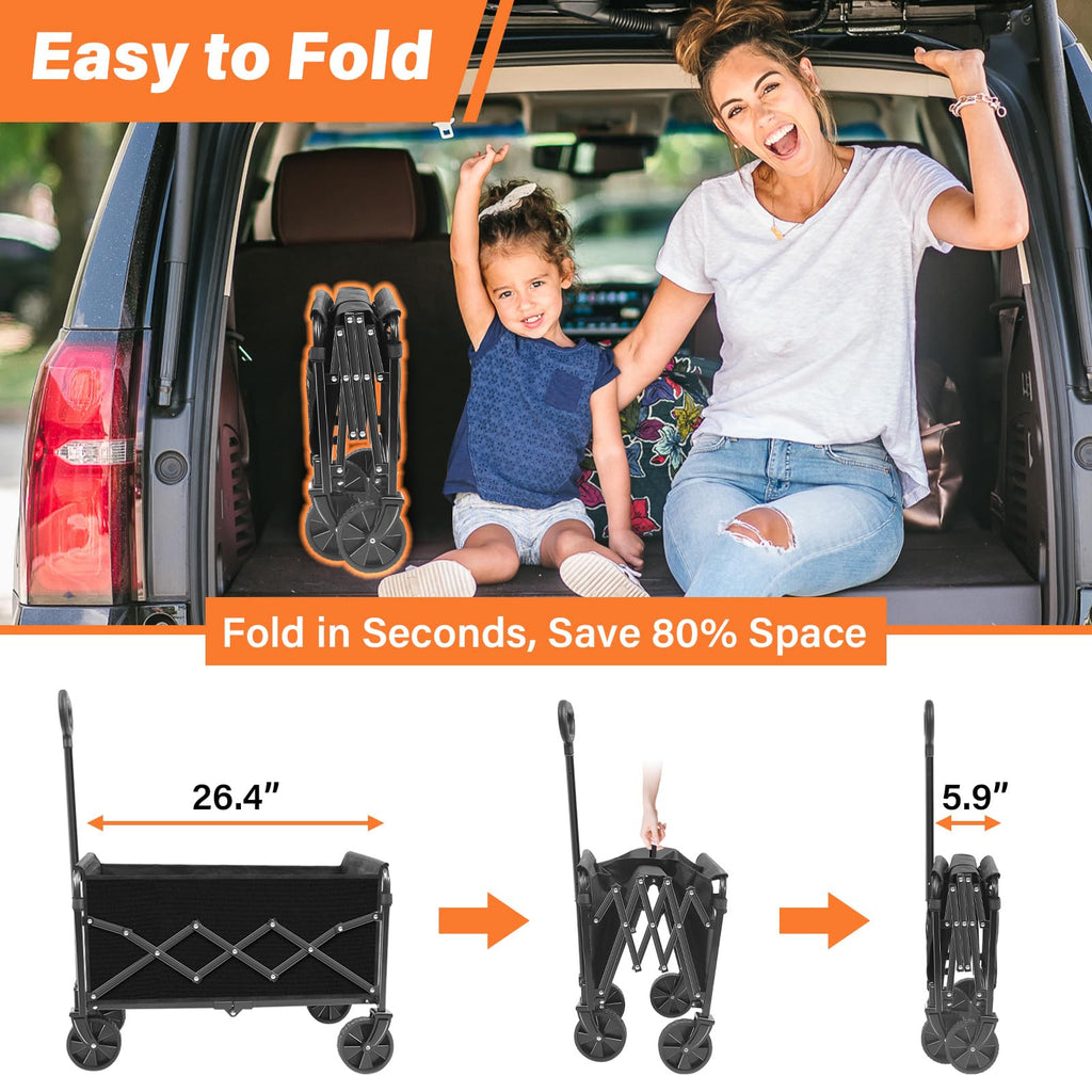 Foldable Collapsible Wagon Cart with Wheels, 280 lbs Heavy Duty Capacity, Graphite Black Q4326