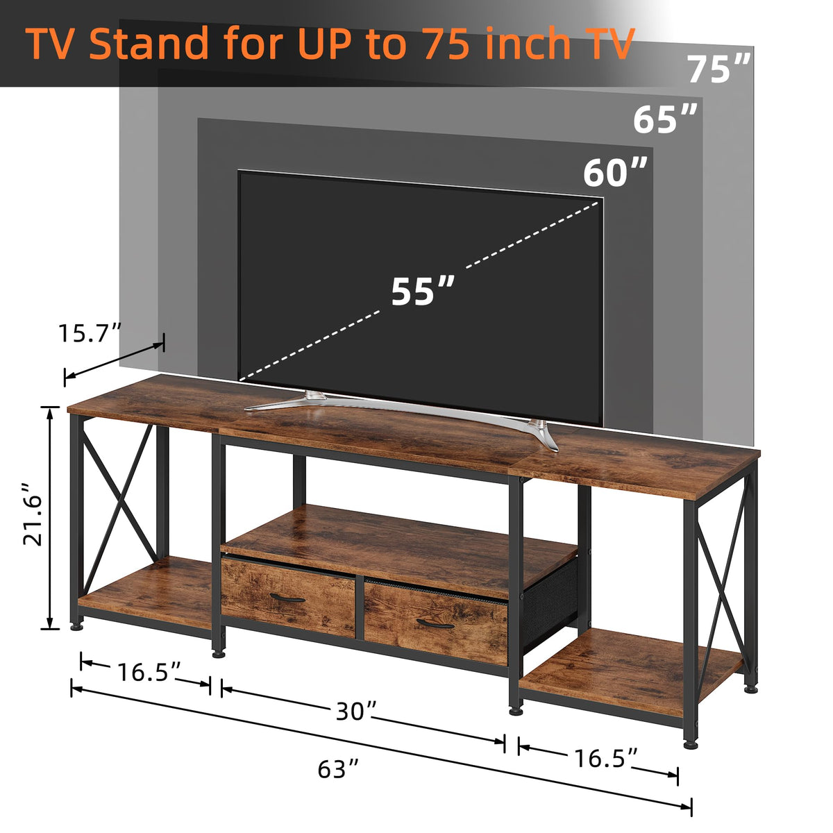 Fabric Drawers TV Stand for 65 70 75 Inches TV H414