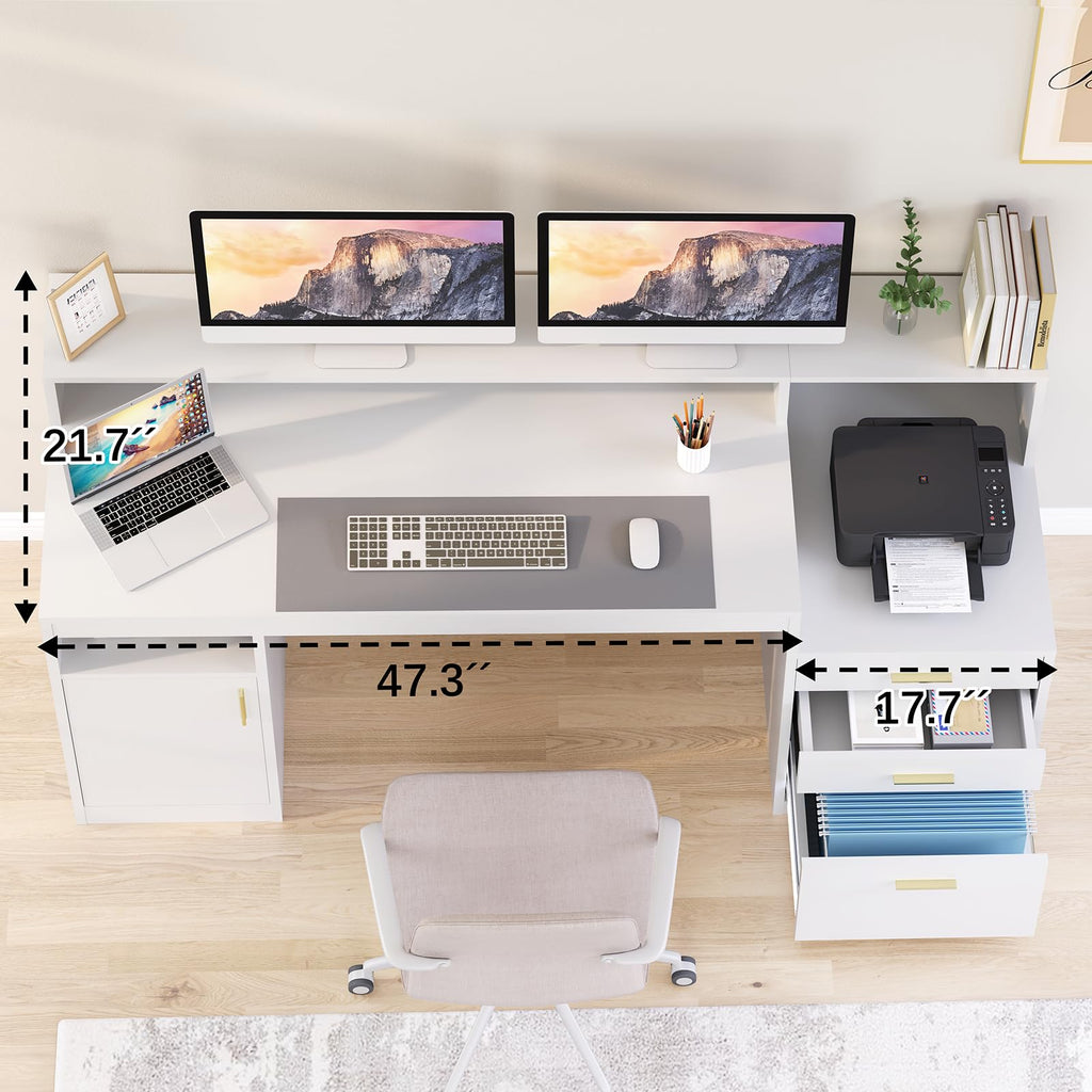 65" White Computer Desk with 3 Drawers J442