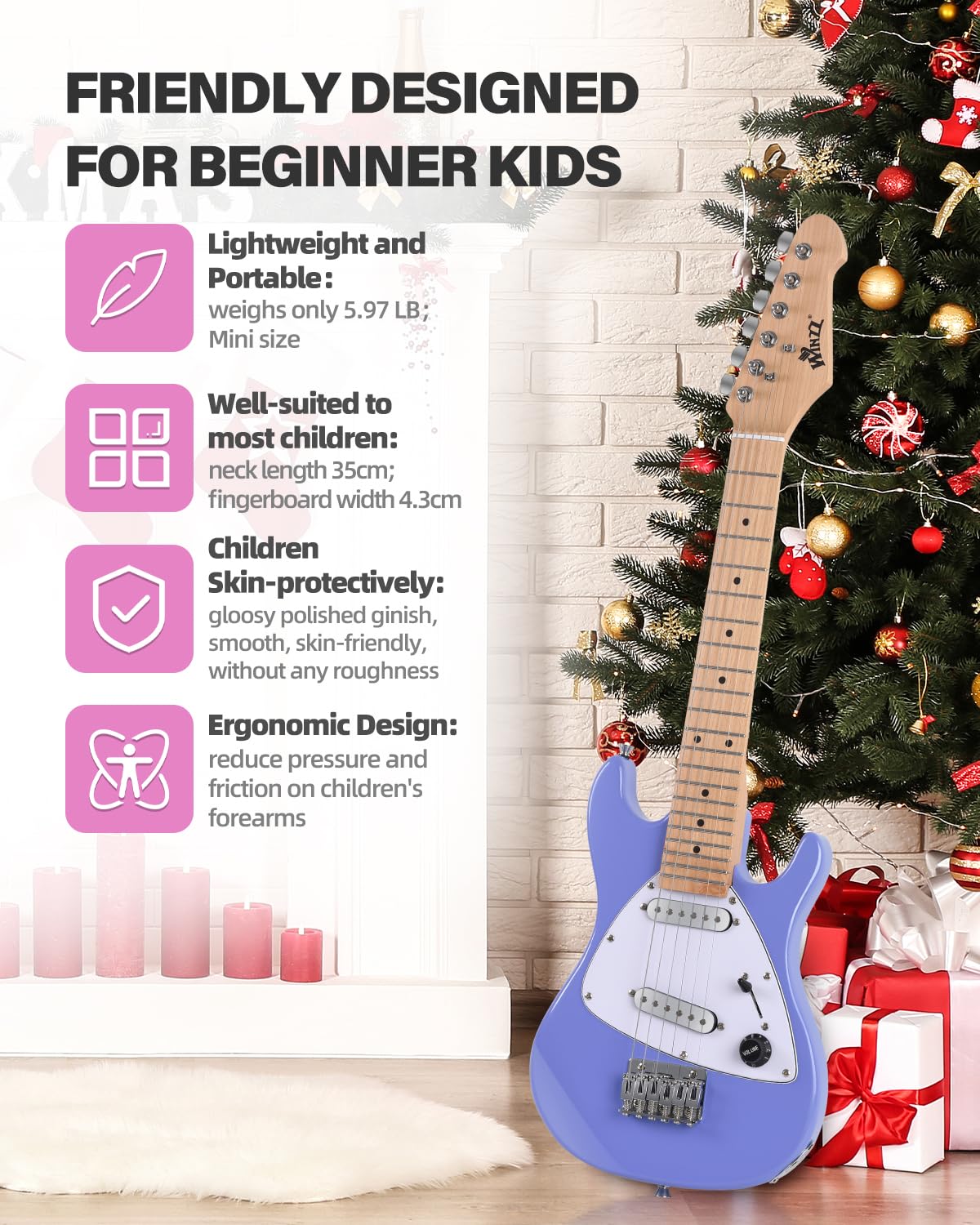 30 Inch 1/4 Size Purple Electric Guitar Kit with Amp P280