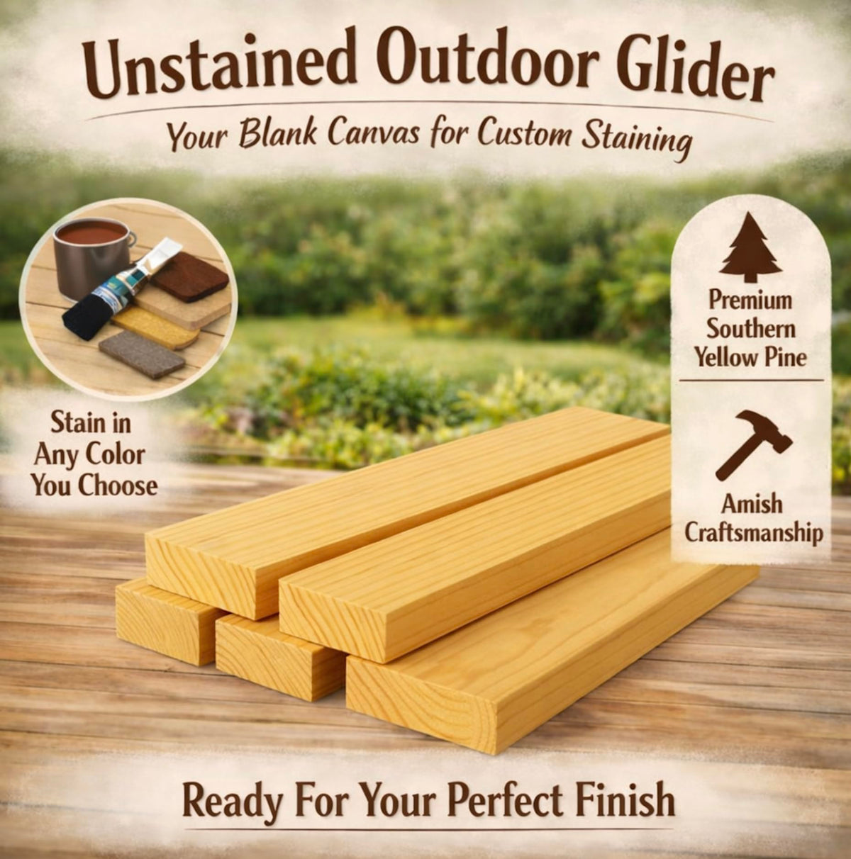 5 FT Natural Solid Pine Wood Glider Bench for 3 Person W2161