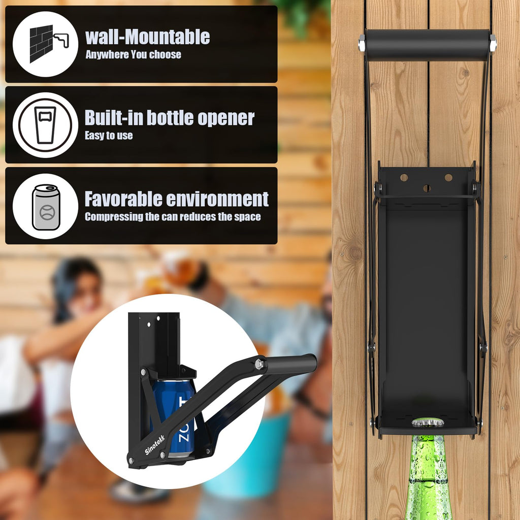 16 oz Wall Mounted Steel Can Crusher with Bottle Opener J14322
