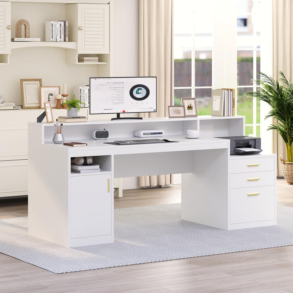 65" White Computer Desk with 3 Drawers J442