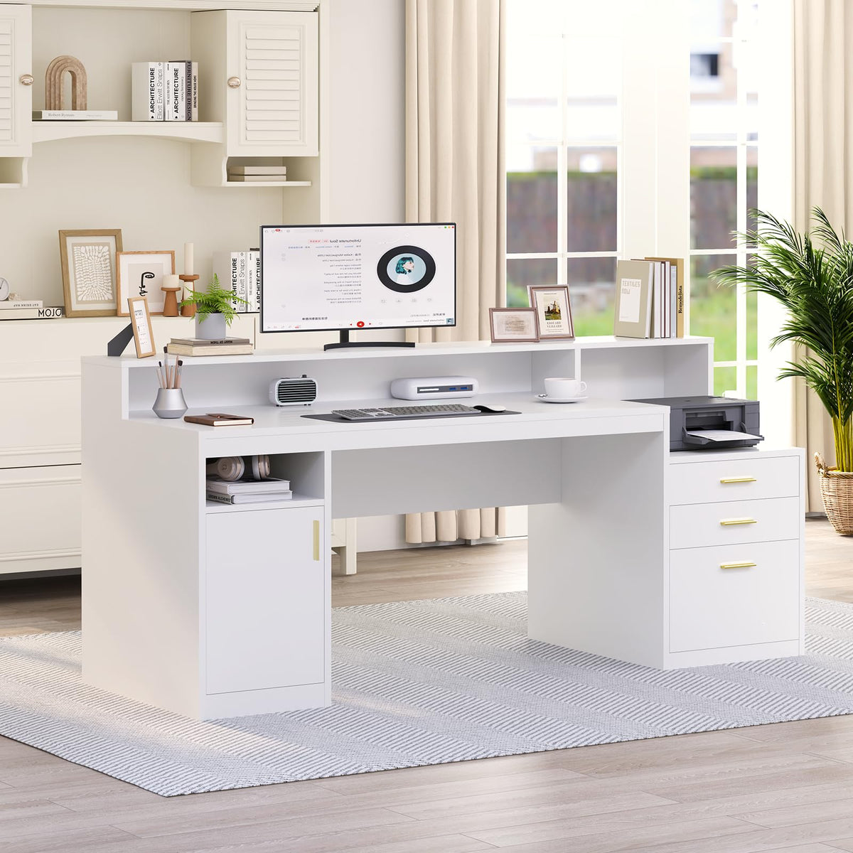 65" White Computer Desk with 3 Drawers J442