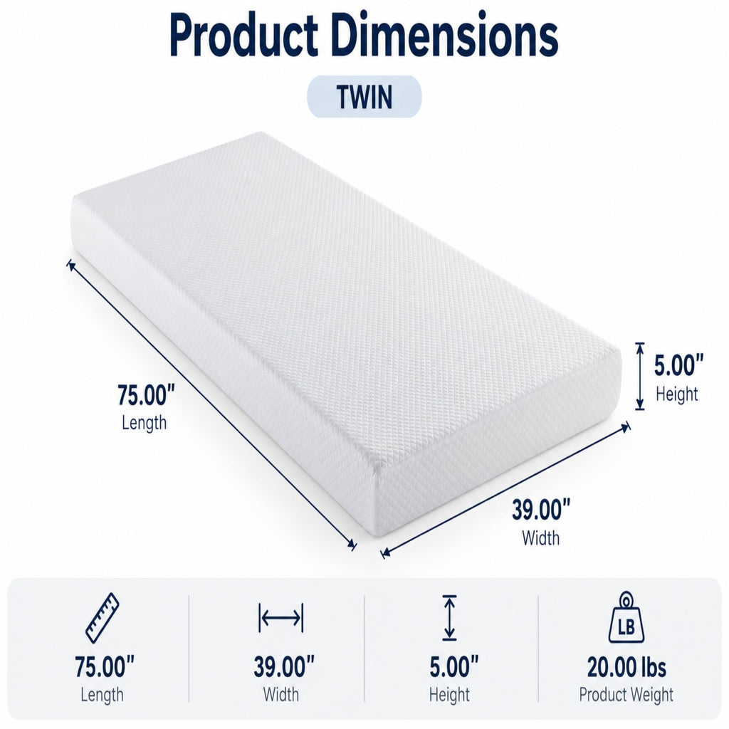5 Inch Twin Size White Gel Memory Foam J24070