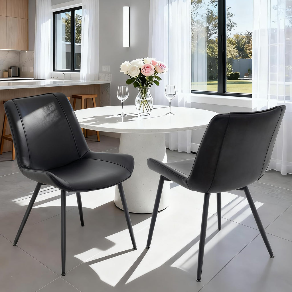 Black PU Leather Dining Chairs Set of 2 P898