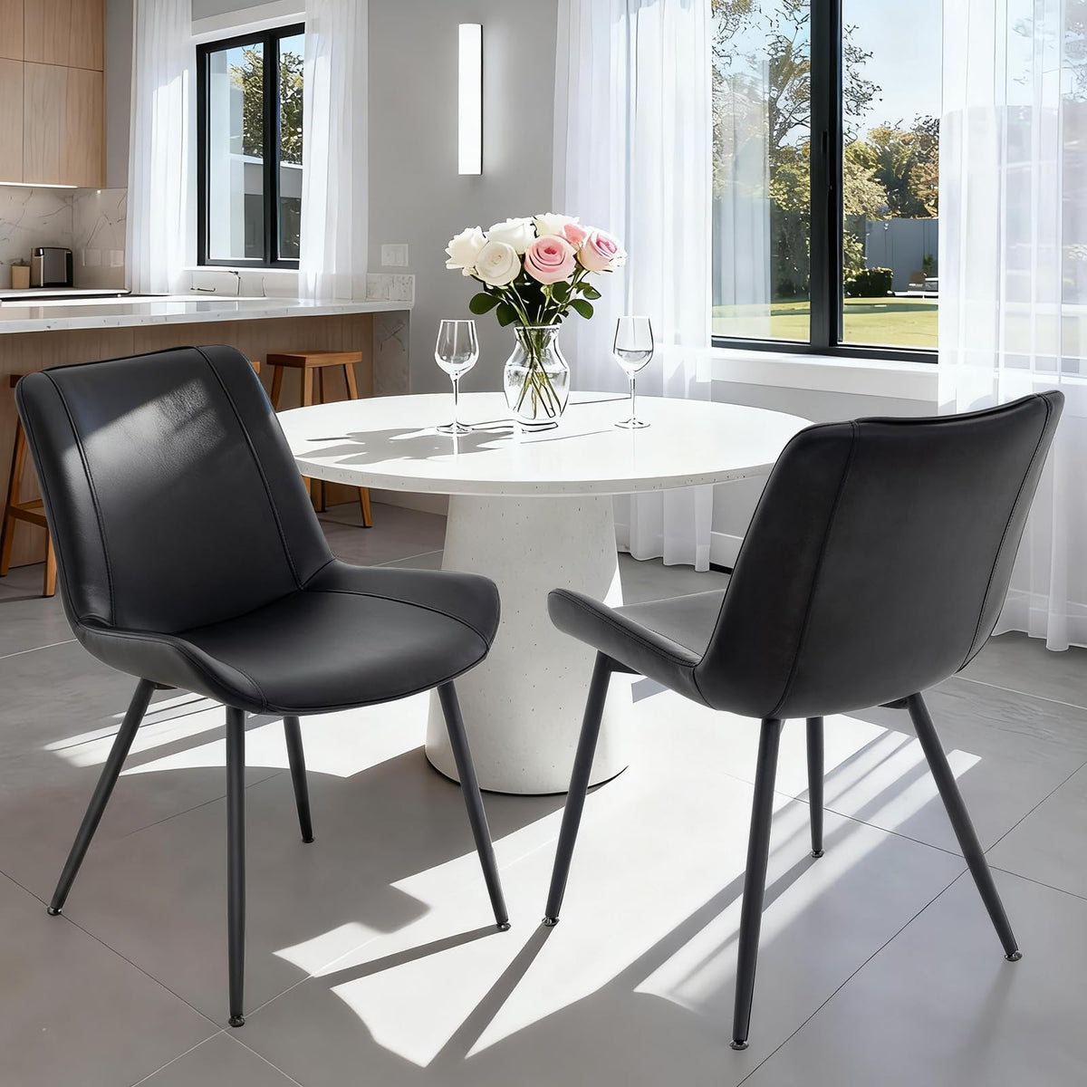 Black PU Leather Dining Chairs Set of 2 P898