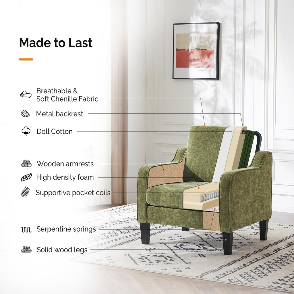 Olive Green Chenille Accent Chairs Set of 2 E985