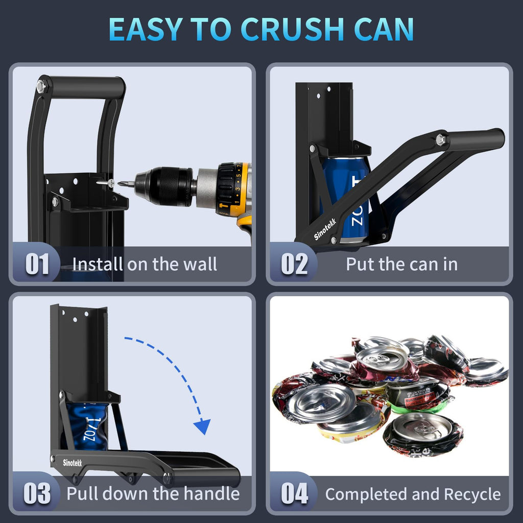 16 oz Wall Mounted Steel Can Crusher with Bottle Opener J14322