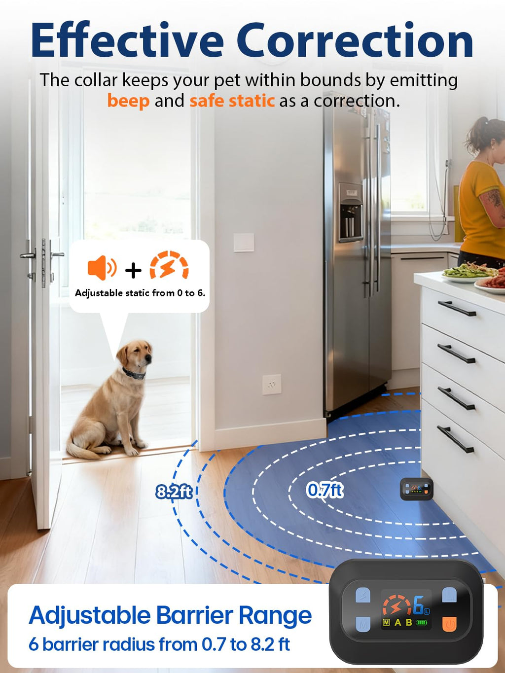 Wireless Pet Barrier Waterproof Adjustable Range 16.4 ft Rechargeable P396730