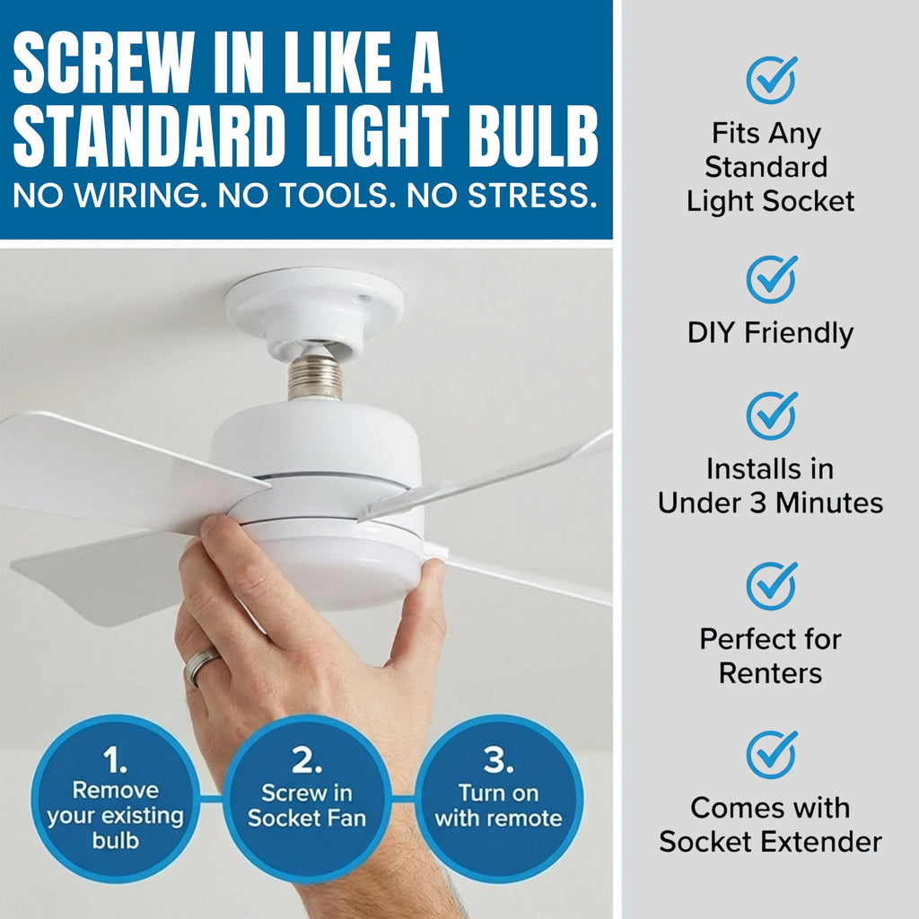 15.4" Socket Fan Light Ceiling Fan with Remote Control K3573