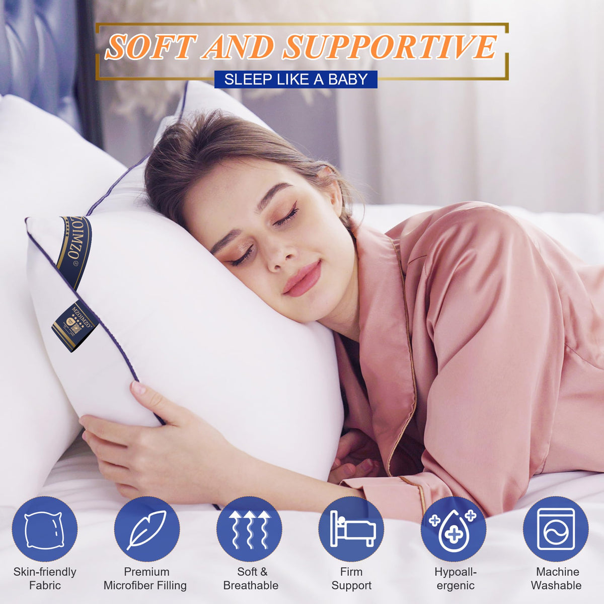 King Size Set of 2 Firm Bed Pillows S87397