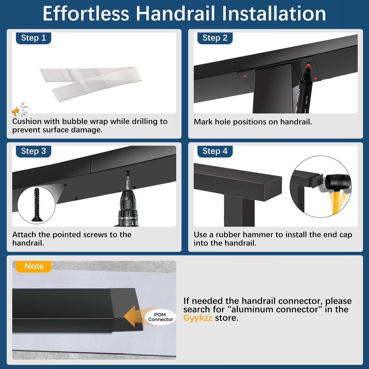 Black Aluminum Handrail 3 Pack L9933