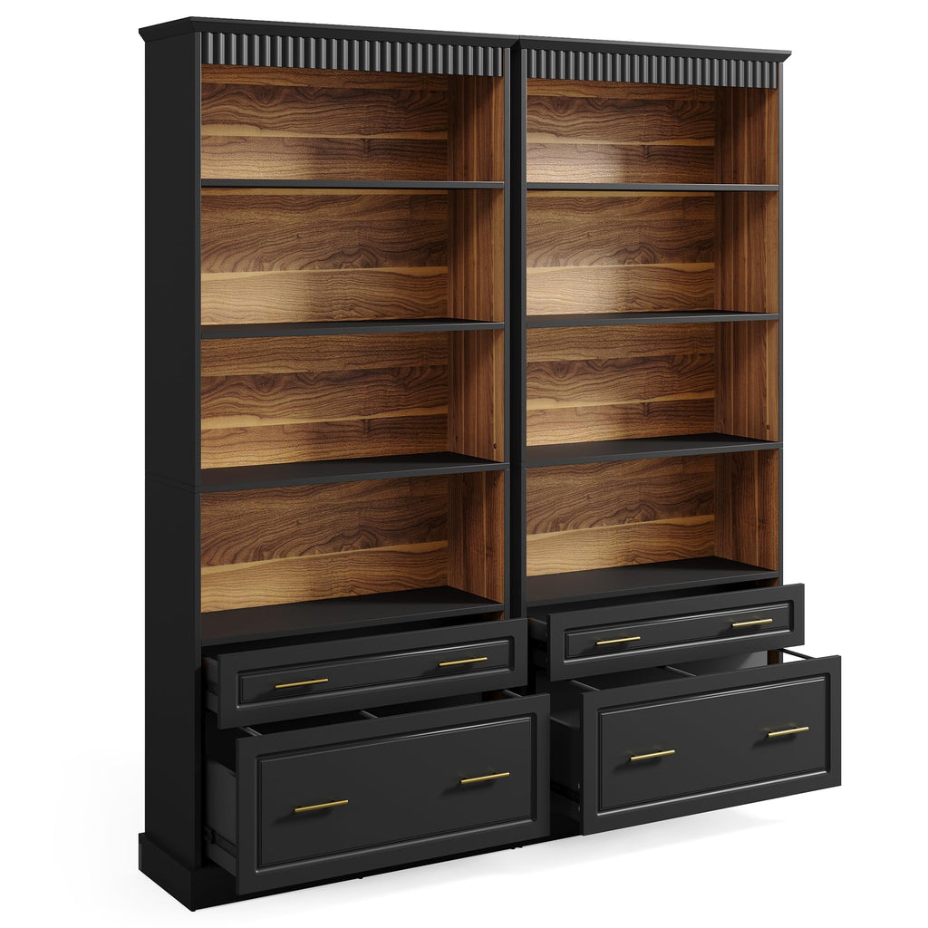 72" Tall Black 5-Tier Bookcase with 2 Drawers S53761