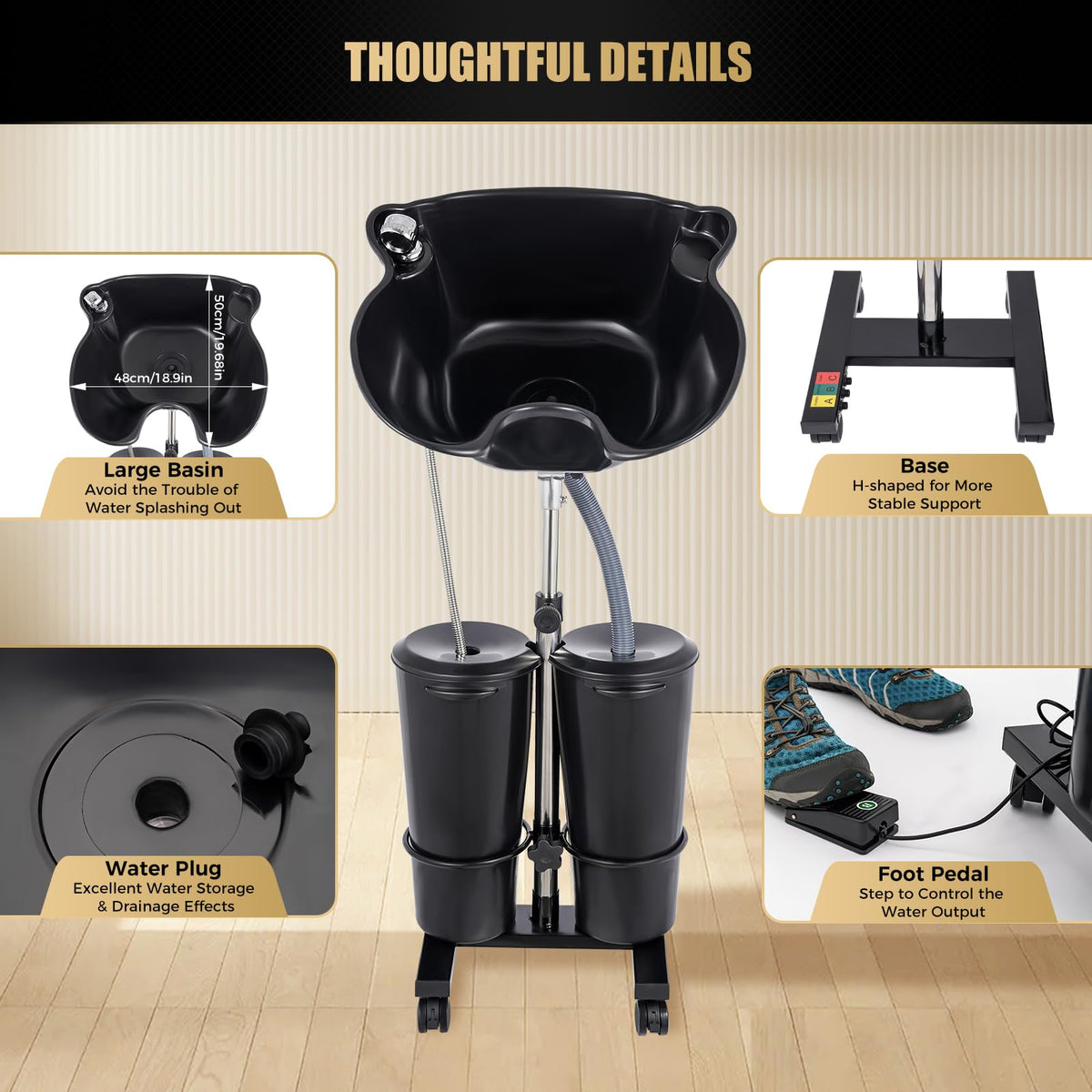 Adjustable Portable Shampoo Bowl with 2 Buckets N937546