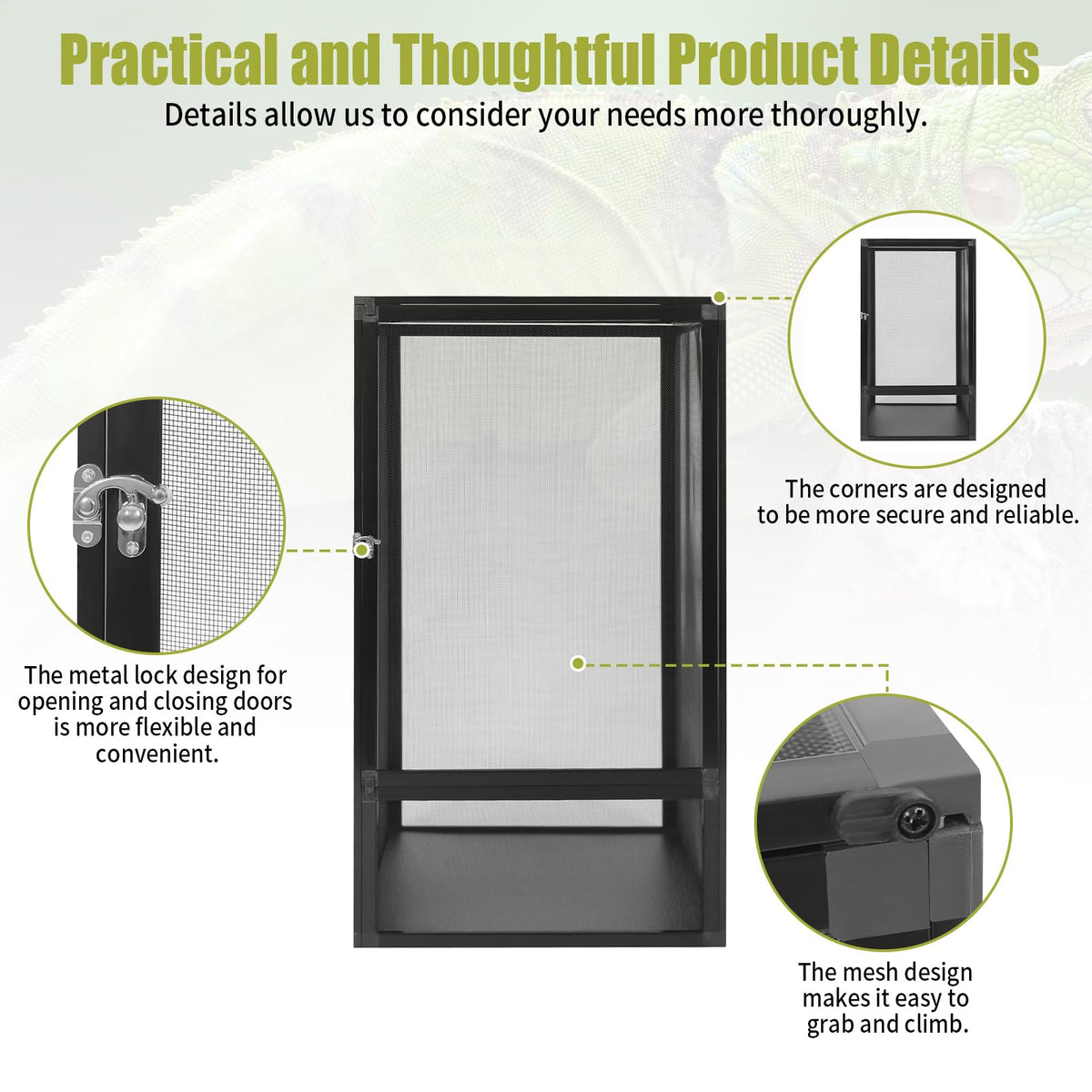 17.72" L×17.72" W×31.50" H Reptile Enclosure with Escape-Proof Lock E867308