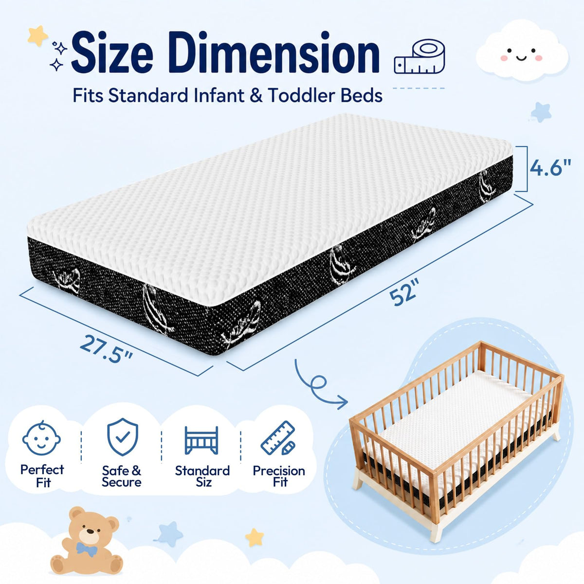 52 x 27 Dual-Sided Memory Foam Crib Mattress U6138