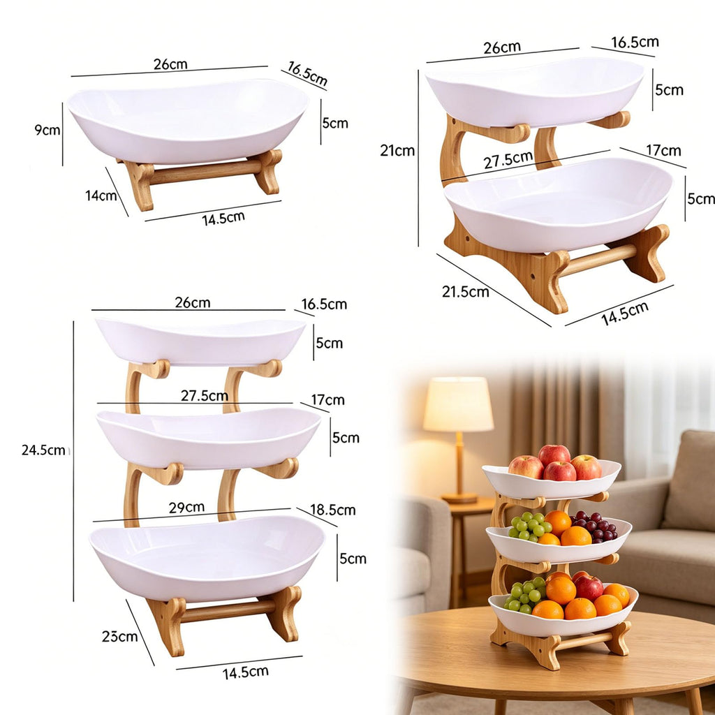 3 Tier Oval Fruit Basket with Bamboo Stand O54685