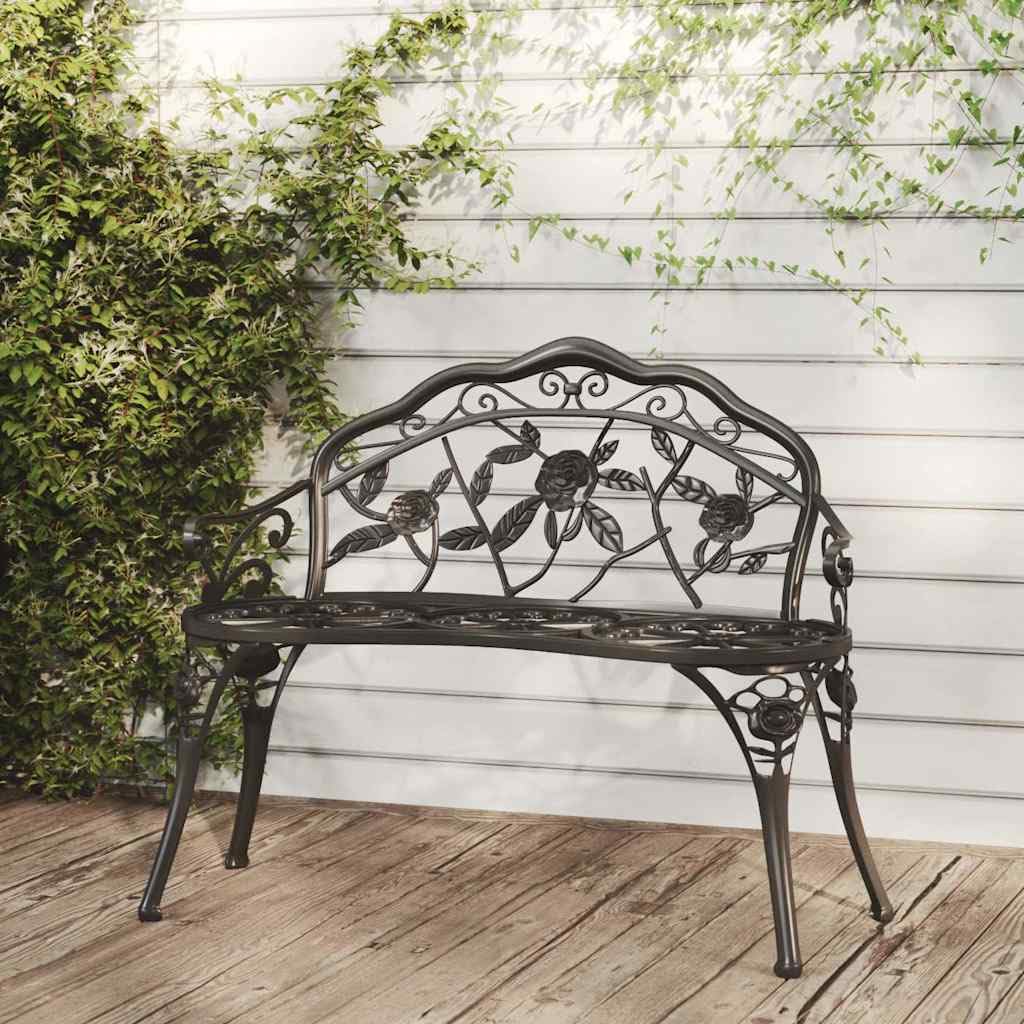 Cast Aluminum Black Patio Bench with Backrest L31225