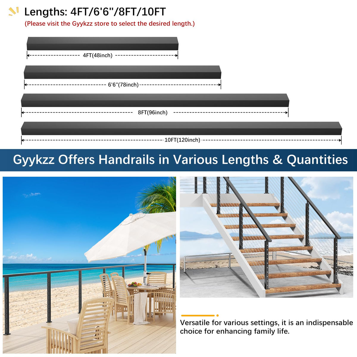 Black Aluminum Handrail 3 Pack L9933
