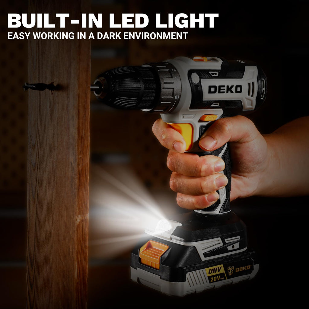 Cordless Power Drill 20V with 3/8-Inch Keyless Chuck, Variable Speed, 2 Batteries O100