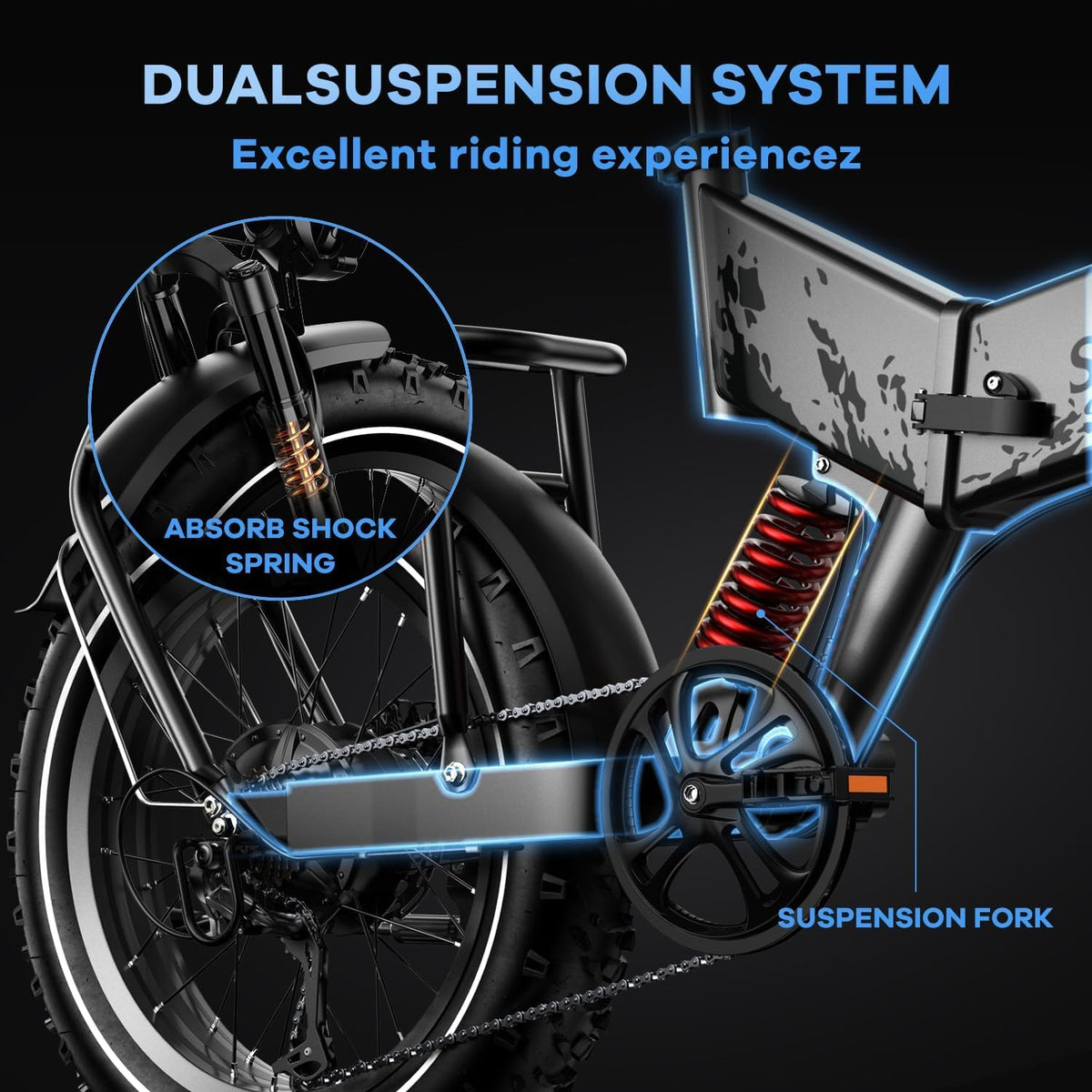 1500W Folding Electric Bike with 52V 20AH Removable Battery, 20" x4.0 Fat Tire W950