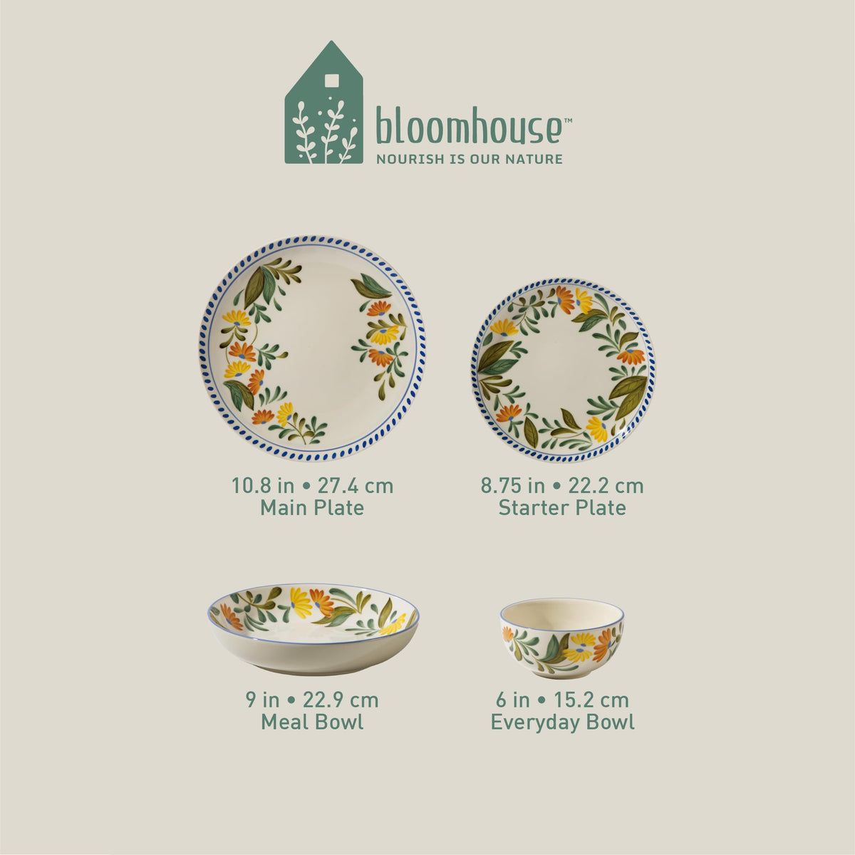 Hand Painted Stoneware Floral Dinnerware Set, Service for Four (16pcs) N81739
