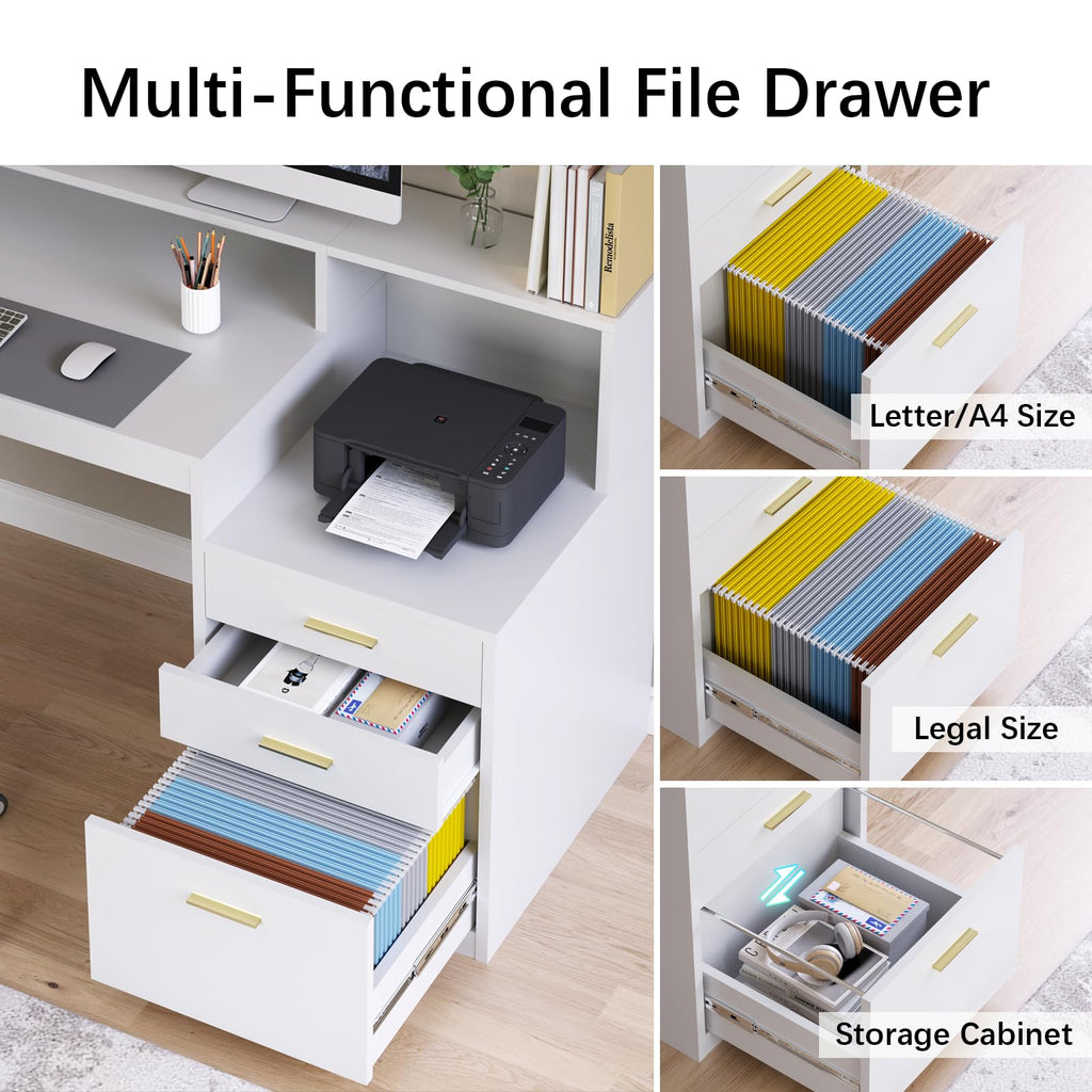 65" White Computer Desk with 3 Drawers J442