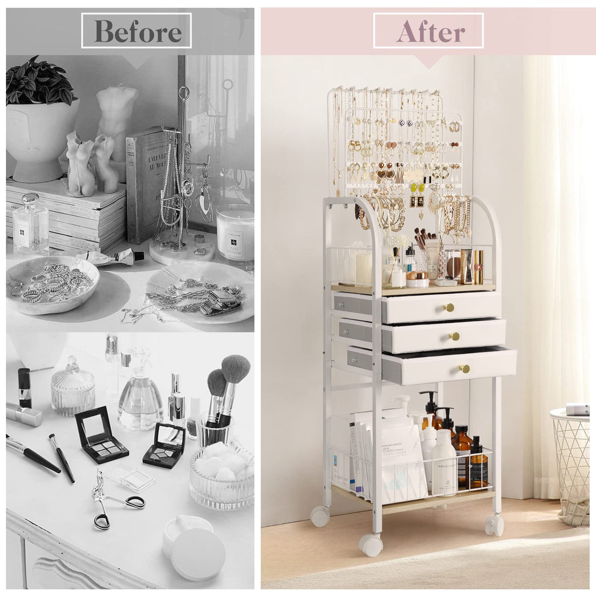 Large White 3 Drawer Floor Jewelry Organizer Stand Z4530