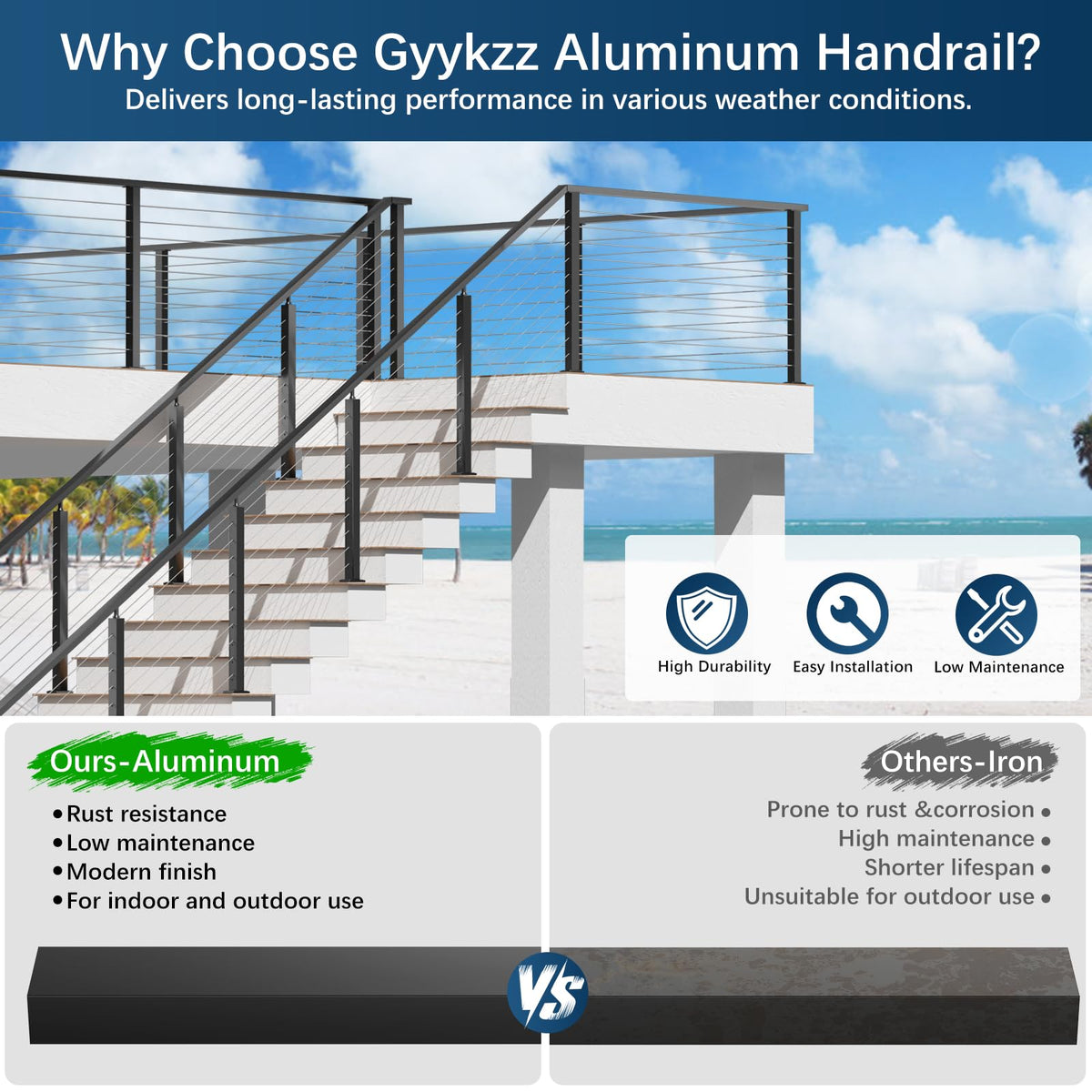 Black Aluminum Handrail 3 Pack L9933