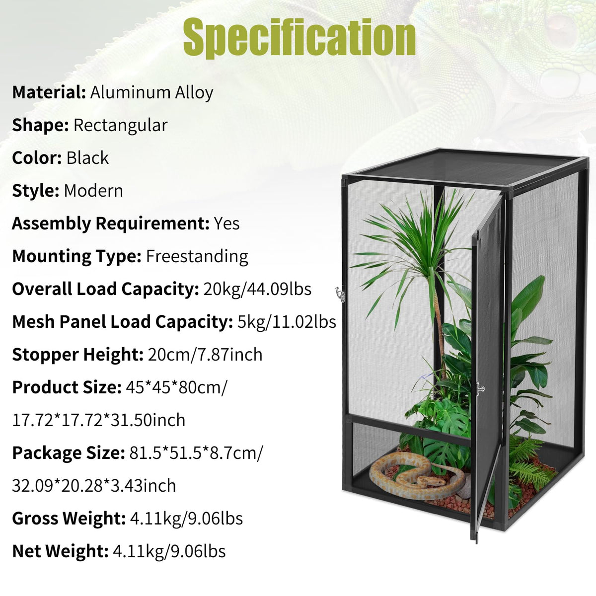 17.72" L×17.72" W×31.50" H Reptile Enclosure with Escape-Proof Lock E867308