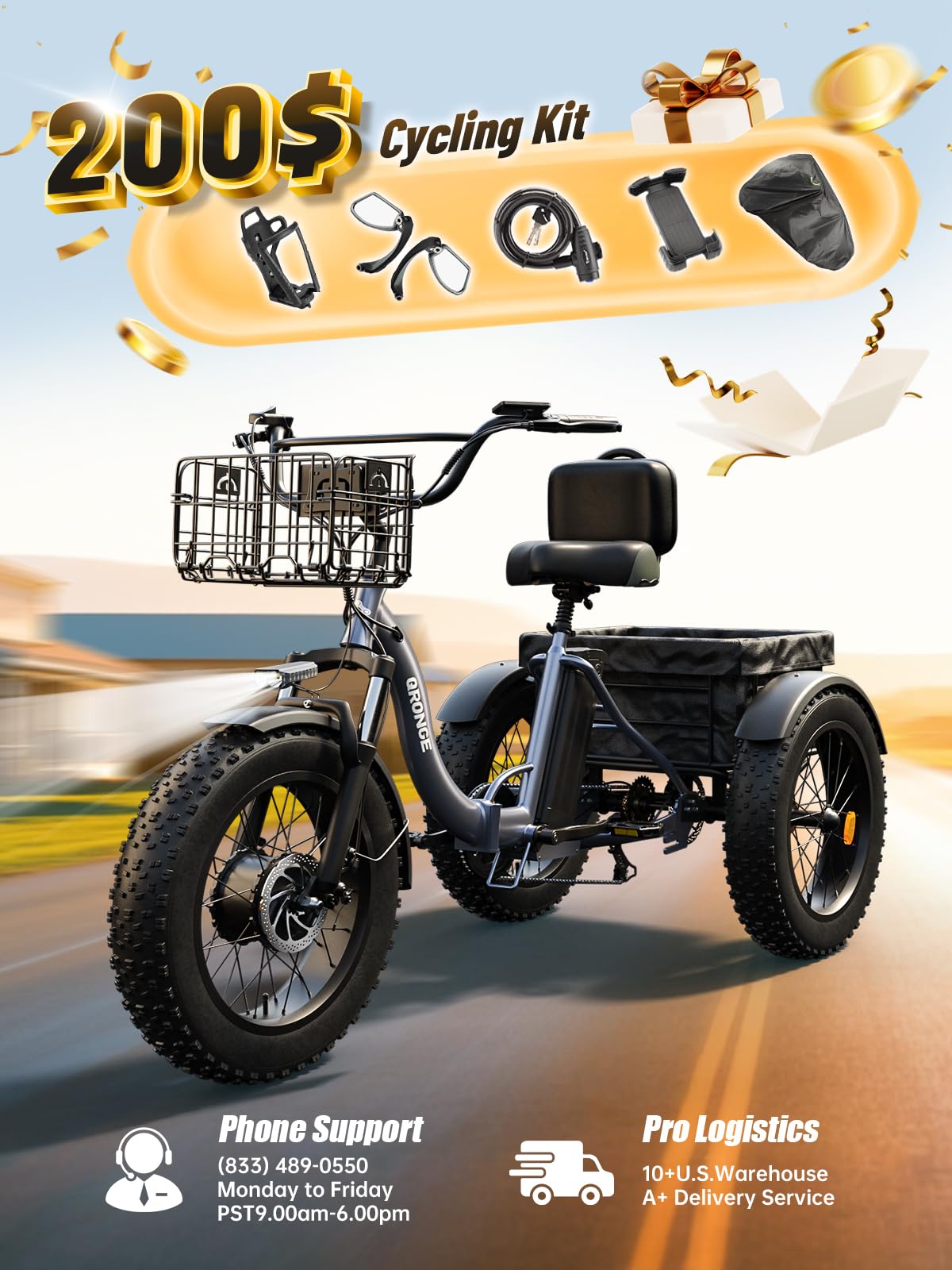 Electric Tricycle for Adults 1200W 36V 20AH Fat Tire Folding Y351
