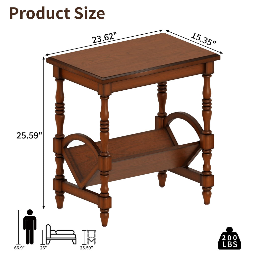 Wood End Table with Magazine Rack and Rubberwood Legs I672160