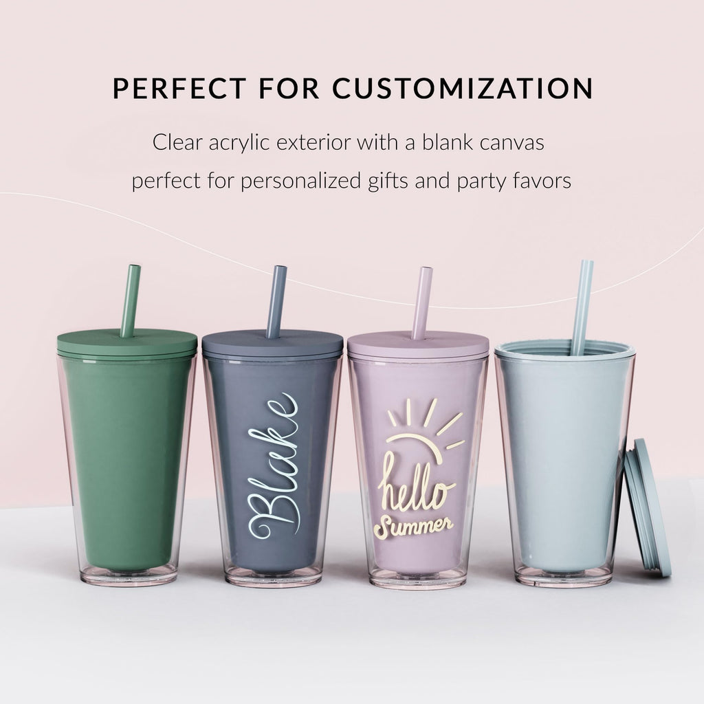 Clear 16oz Insulated Acrylic Tumbler with Lid and Straw, 2 Pack K303436