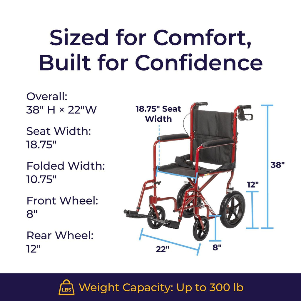 Red Transport Wheelchair with Hand Brakes M43860