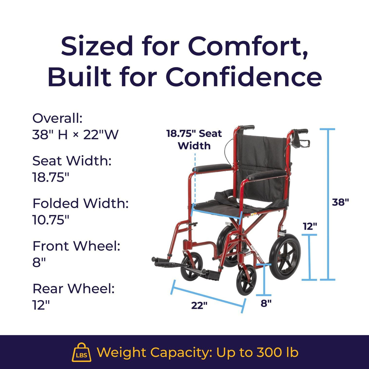 Red Transport Wheelchair with Hand Brakes M43860