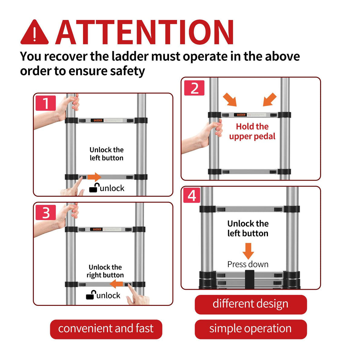 Telescoping Aluminum Ladder 330lbs Max Capacity B866300