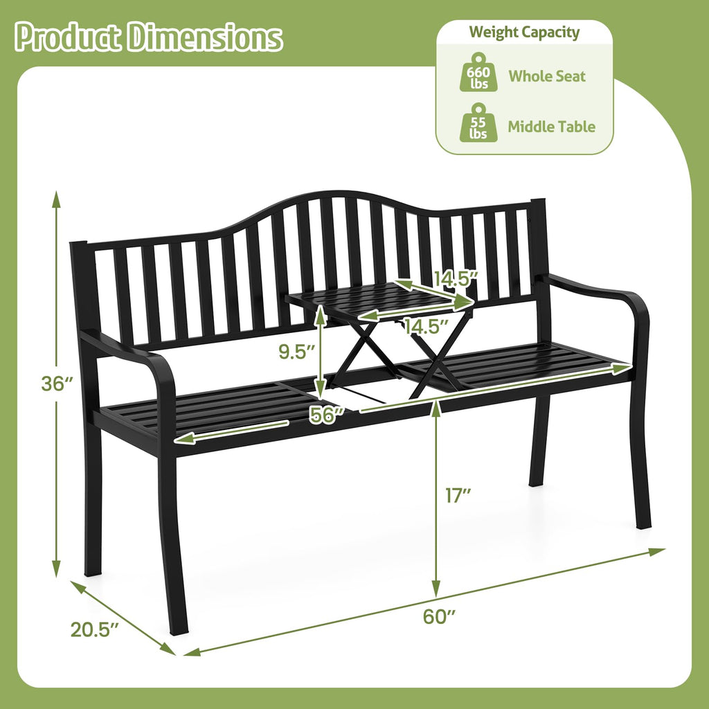 60” Metal Outdoor Garden Park Bench C14983